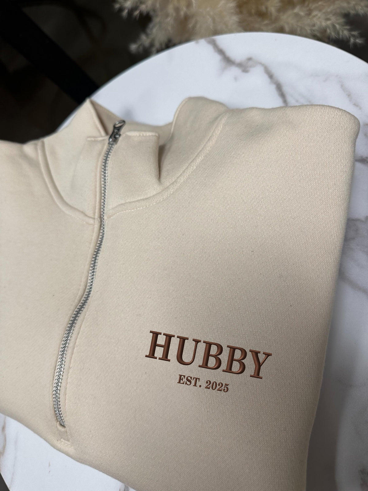 Wifey Hubby Printed 1/4 Zip Sweatshirt, Personalized Couples Matching Sweatshirt