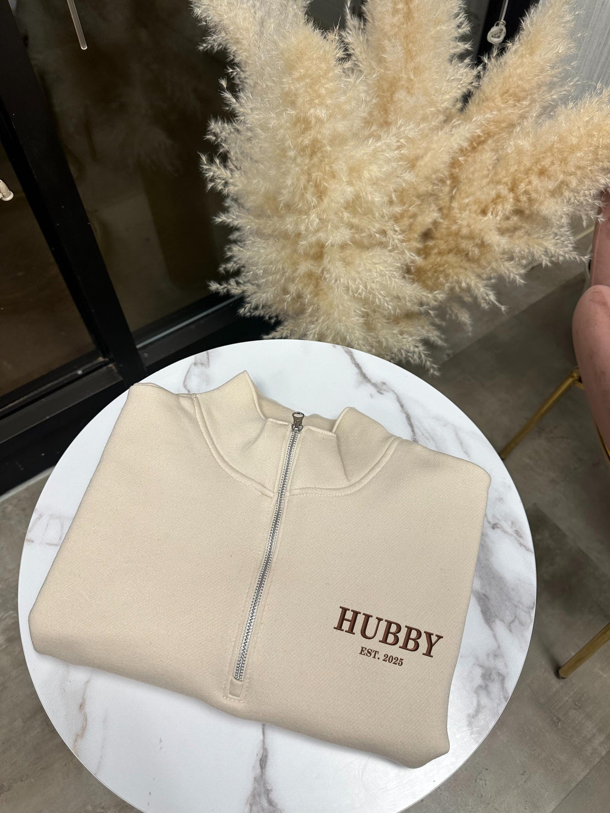 Wifey Hubby Printed 1/4 Zip Sweatshirt, Personalized Couples Matching Sweatshirt