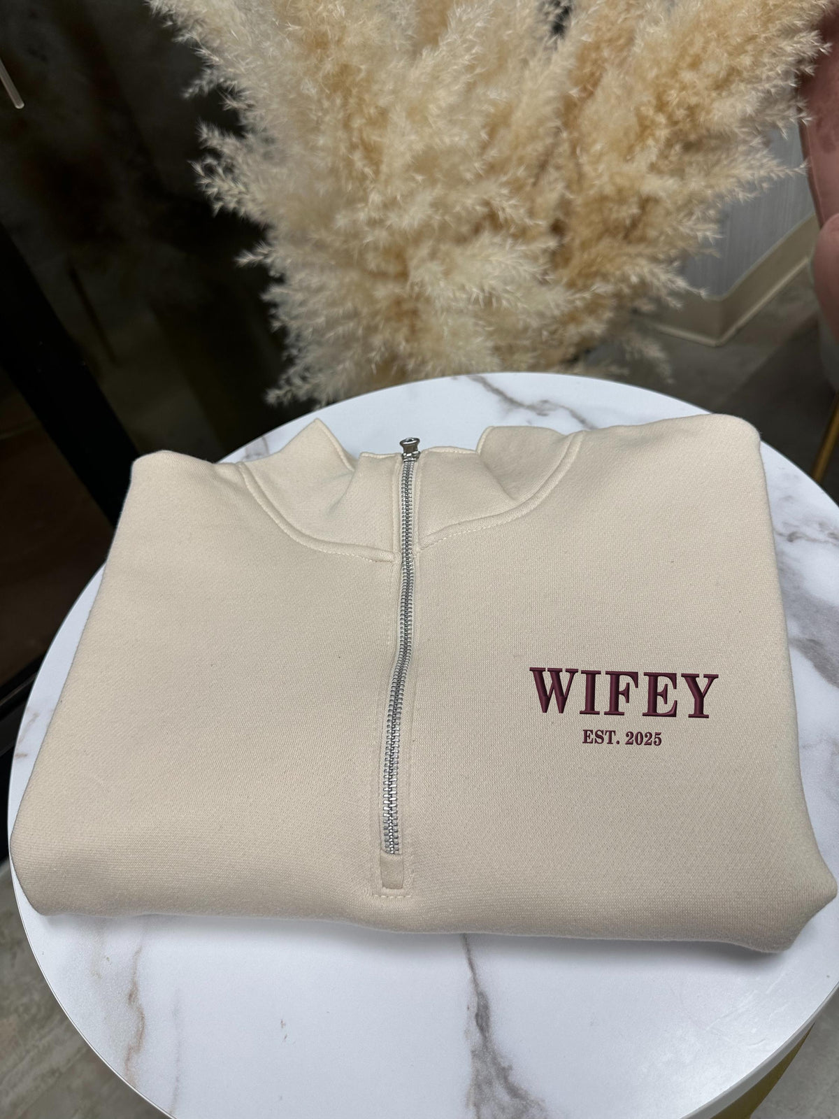 Wifey Hubby Printed 1/4 Zip Sweatshirt, Personalized Couples Matching Sweatshirt