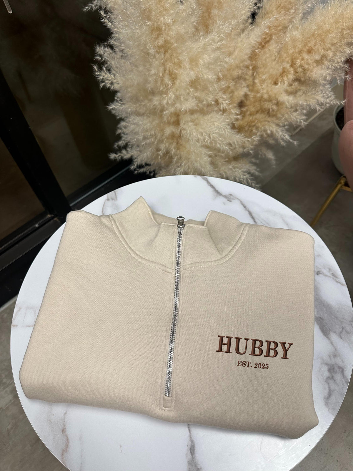 Wifey Hubby Printed 1/4 Zip Sweatshirt, Personalized Couples Matching Sweatshirt