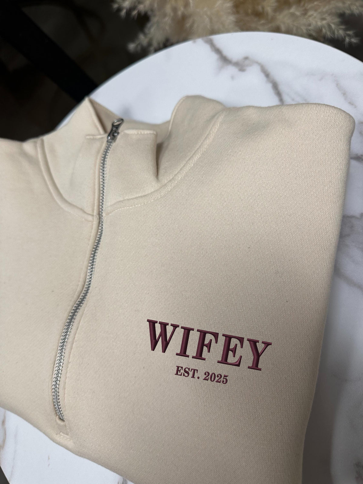 Wifey Hubby Printed 1/4 Zip Sweatshirt, Personalized Couples Matching Sweatshirt