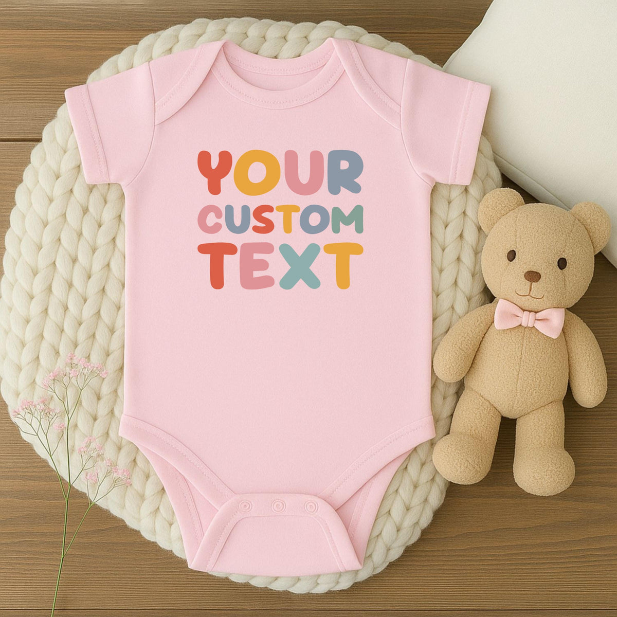 Retro Custom Text Bodysuit, Custom Wording Baby Onesie, Your Custom Text Onesie, Personalized Onesie Custom Design Snap Suit Wavy Shirt