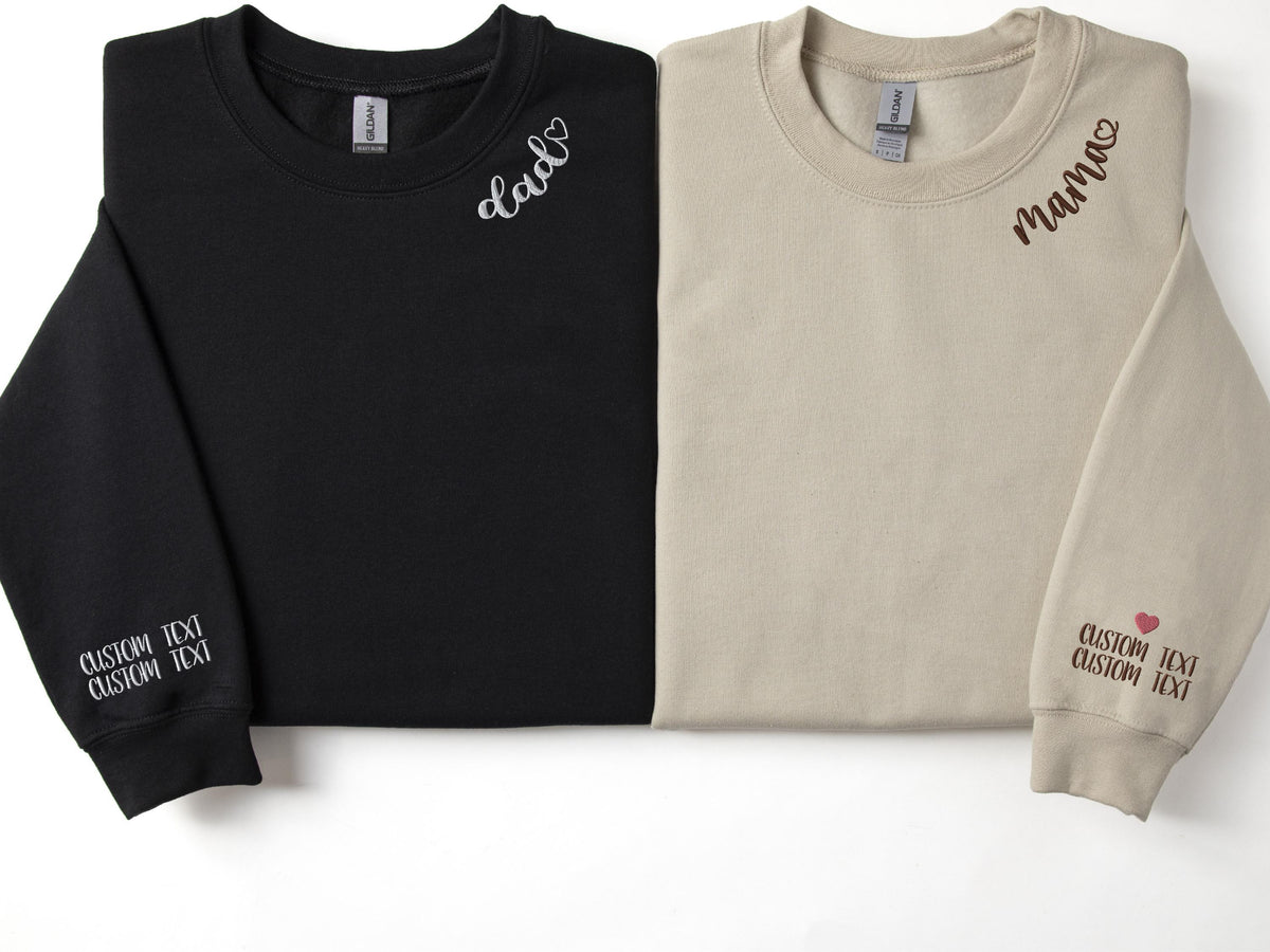 Custom Mama Embroidered Sweatshirt, Curved Neckline Mama Shirt, Personalized Mom Embroidered Sweatshirt, Personalized Dad Embroidered Shirt