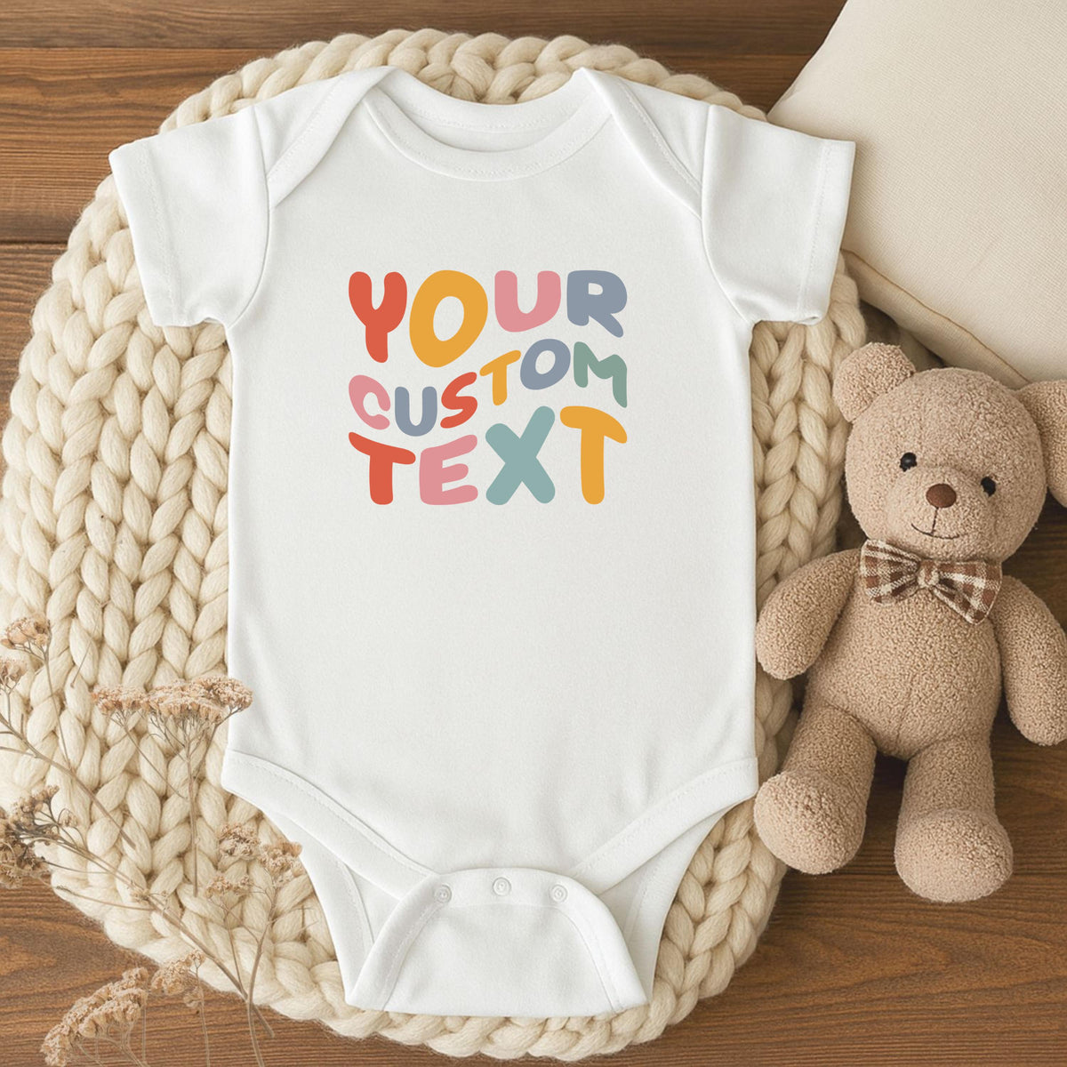 Retro Custom Text Bodysuit, Custom Wording Baby Onesie, Your Custom Text Onesie, Personalized Onesie Custom Design Snap Suit Wavy Shirt