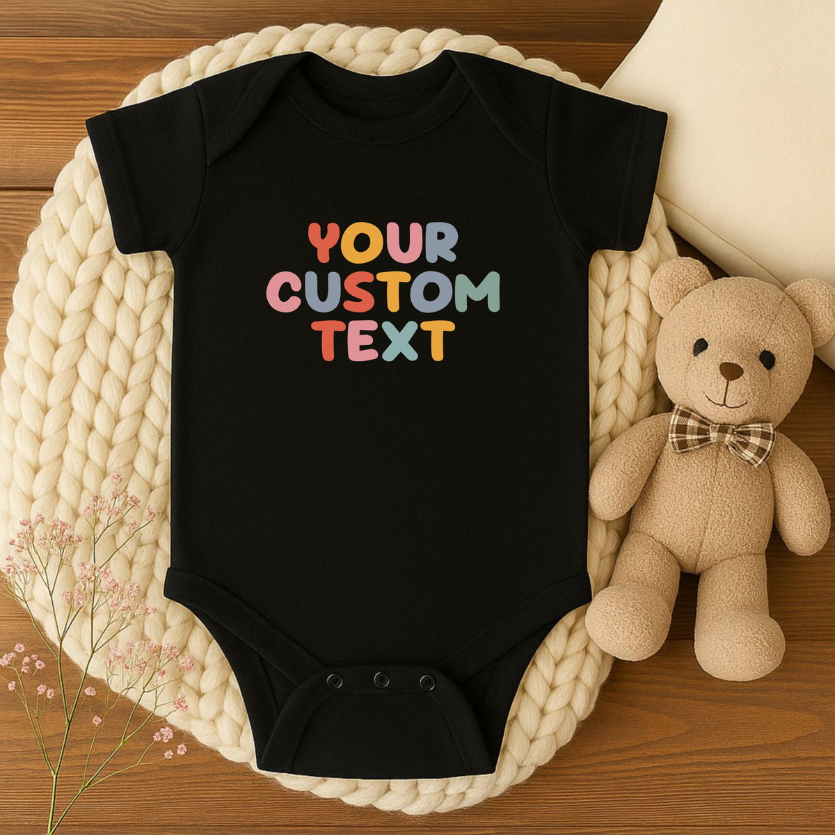 Retro Custom Text Bodysuit, Custom Wording Baby Onesie, Your Custom Text Onesie, Personalized Onesie Custom Design Snap Suit Wavy Shirt