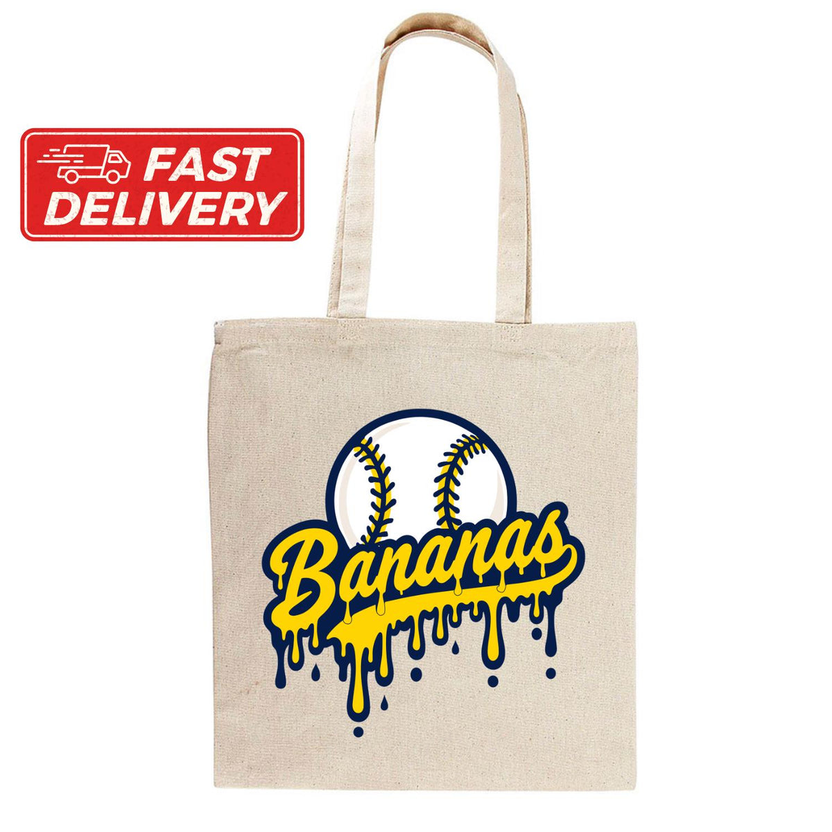 Baseball Tote Bag, Eco Cotton Canvas, Banana Print (Reusable, Durable)