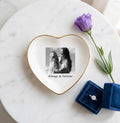 Custom Photo Heart Jewelry Dish, Personalized Gift for Mom from Daughter, Ceramic Trinket Tray with Gold Rim, Sentimental Mother’s Day Gift