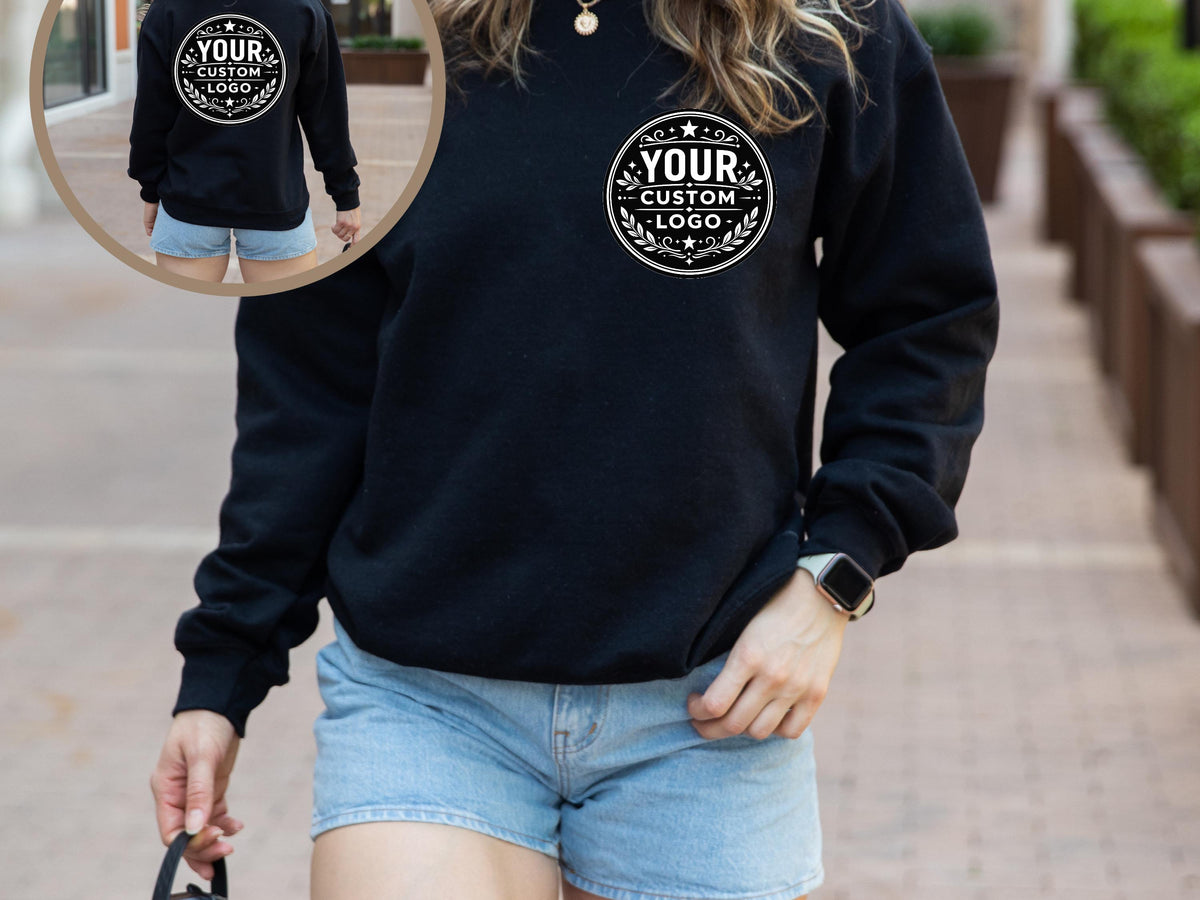 Custom Your Logo Here Hoodie, Personalized Logo Tee Sweatshirt, Company Team Logo Clothing Gift, Business Logo Pocket and Back Shirt Tee