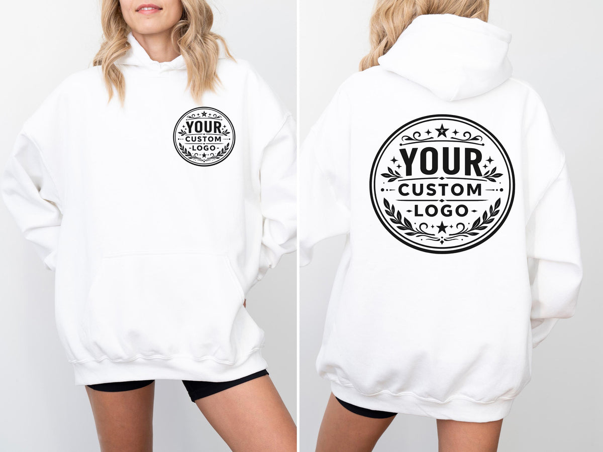 Custom Your Logo Here Hoodie, Personalized Logo Tee Sweatshirt, Company Team Logo Clothing Gift, Business Logo Pocket and Back Shirt Tee
