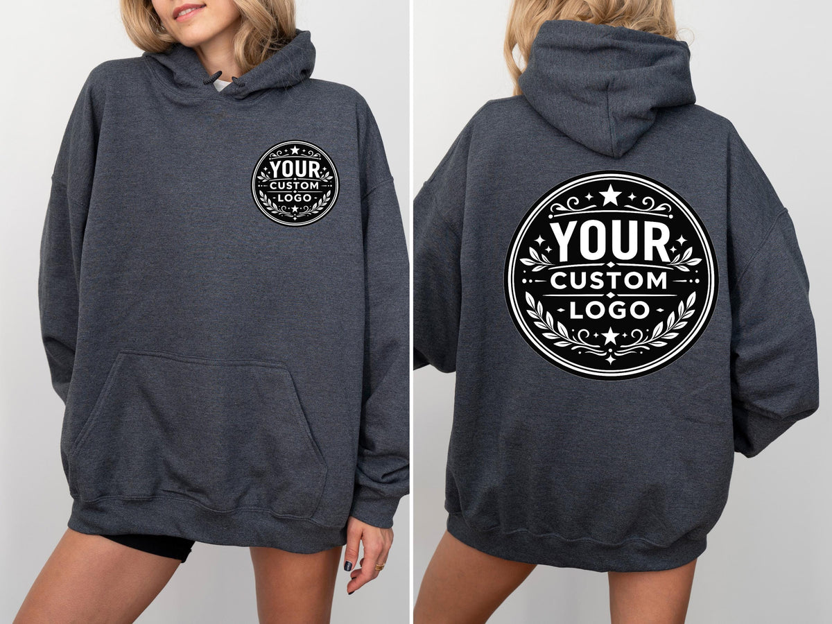 Custom Your Logo Here Hoodie, Personalized Logo Tee Sweatshirt, Company Team Logo Clothing Gift, Business Logo Pocket and Back Shirt Tee