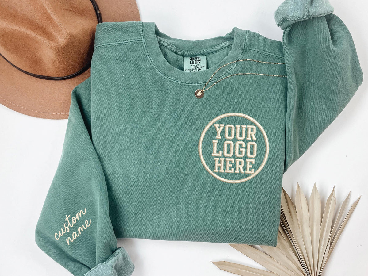 Personalized Logo Embroidered Sweatshirt, Custom Business Logo Embroidery Hoodie, Customized Company Logo Outfit, Custom Team Logo Clothings