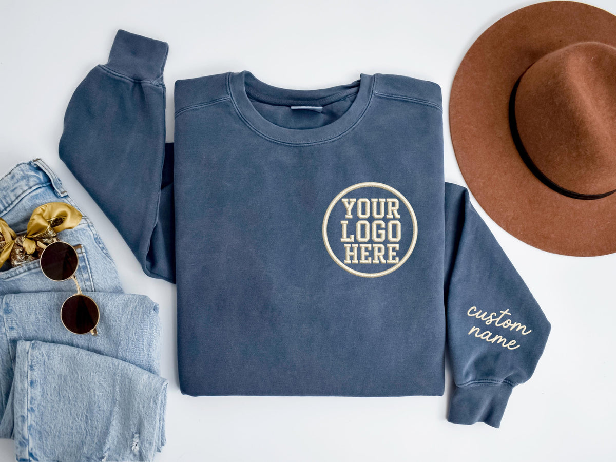 Personalized Logo Embroidered Sweatshirt, Custom Business Logo Embroidery Hoodie, Customized Company Logo Outfit, Custom Team Logo Clothings