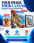 Personalized thin canvas panels in two sizes with optional framing